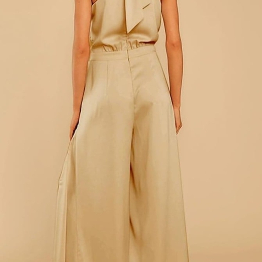 Woman Satin Wide Leg Sleeveless Jumpsuit Zip Up In The Back - Picture 4 of 4
